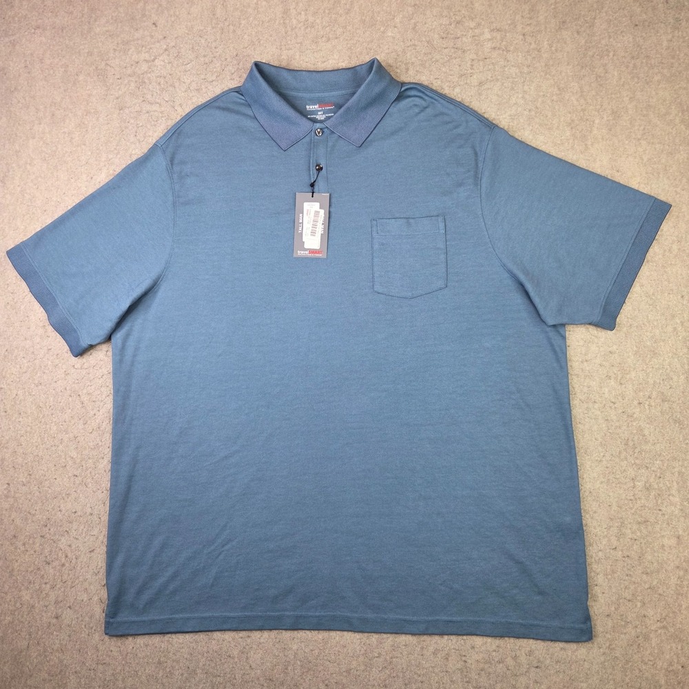 Travel Smart Roundtree Yorke Polo Shirt Mens 3XT Tall Blue Short Sleeve NEW
